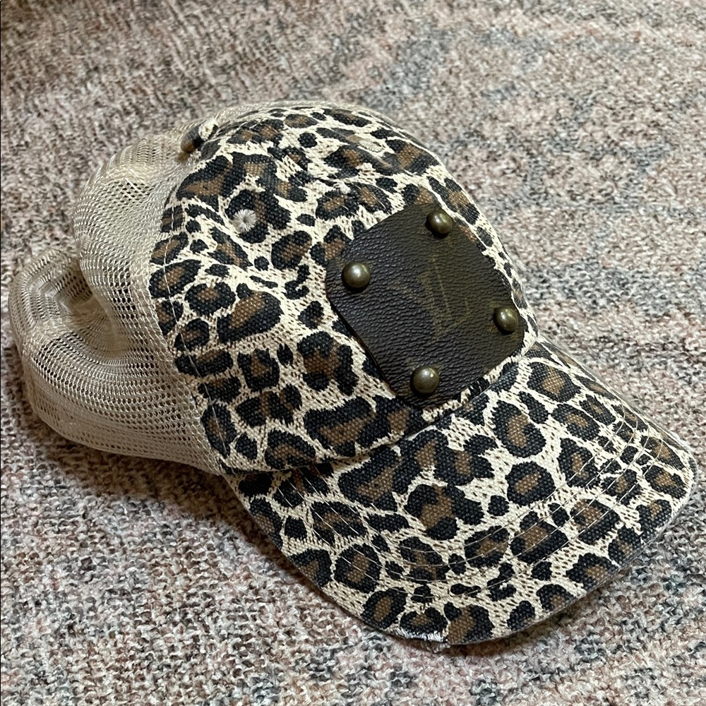 Leopard Print Trucker Hat W/ Louis Vuitton Patch